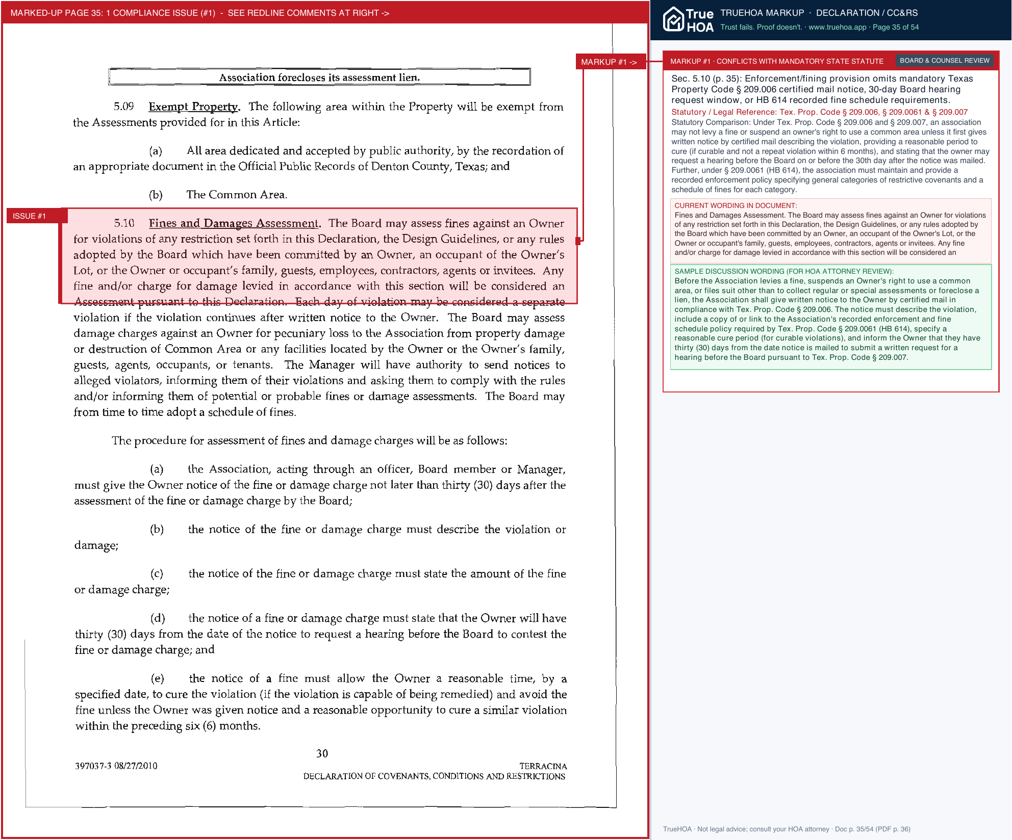 Terracina HOA Terracina CCR page 35 widened with TrueHOA Crystal AI margin annotations