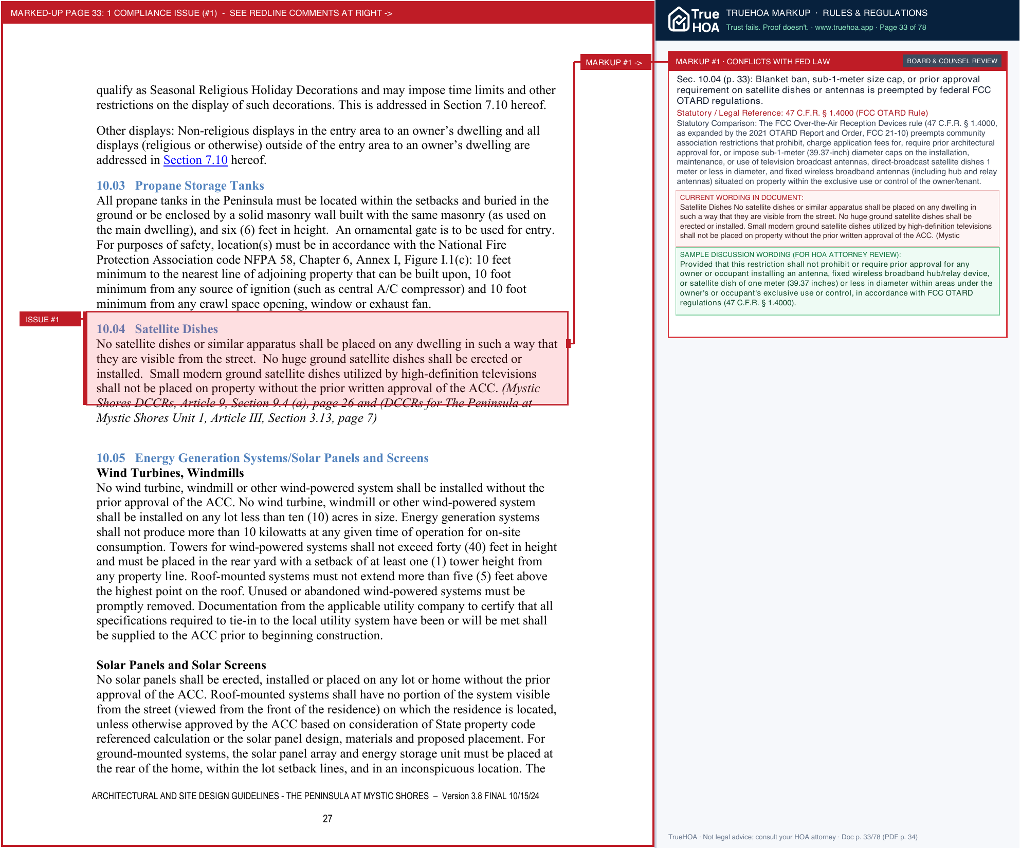 The Peninsula at Mystic Shores POA Peninsula Architectural And Site Design Guidelines V3.8 page 33 widened with TrueHOA Crystal AI margin annotations