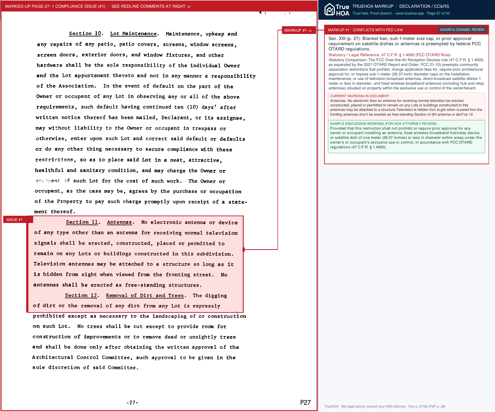 University Green Townhouses HOA Ugthoa Dccr Section 1 page 27 widened with TrueHOA Crystal AI margin annotations