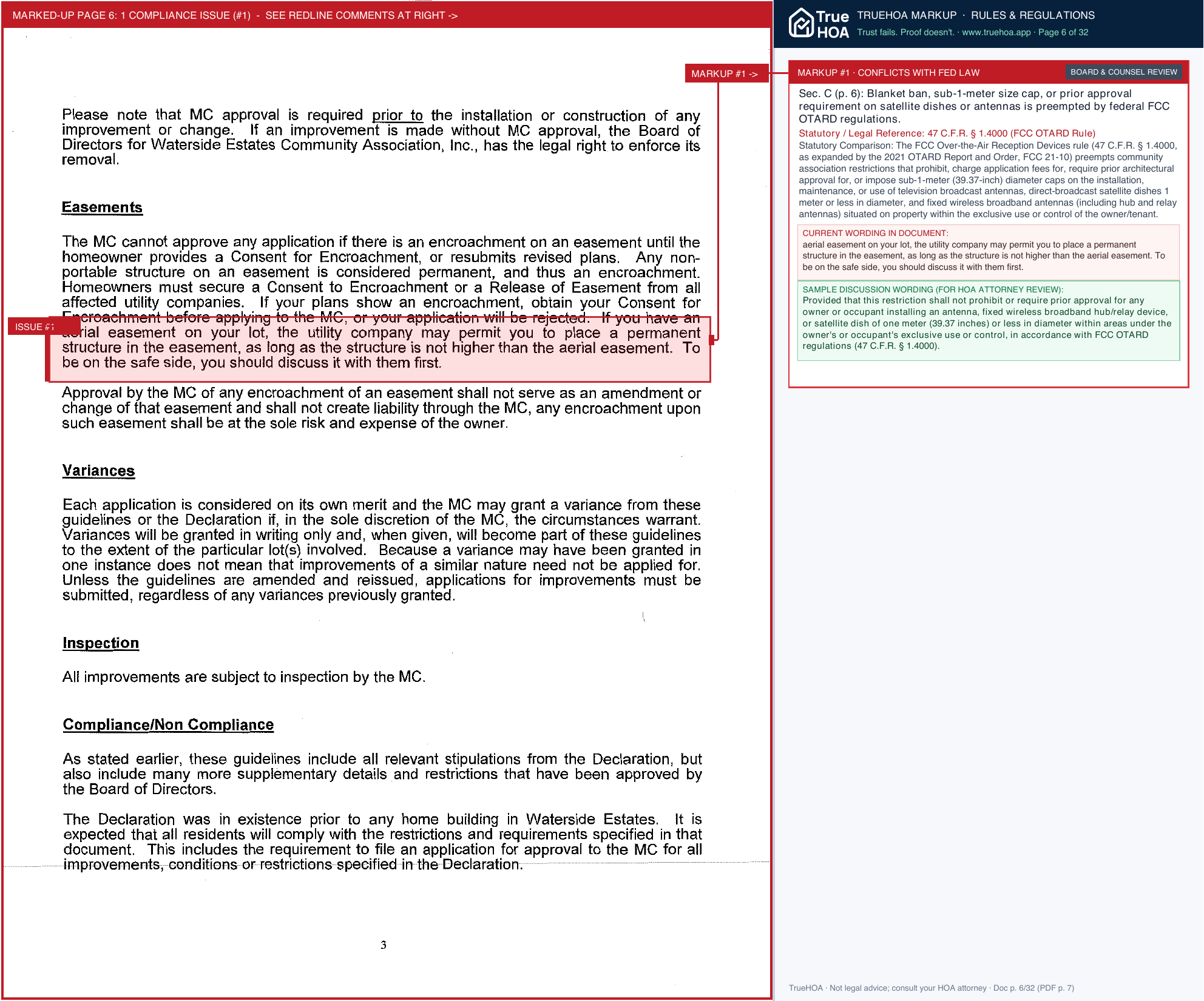 Waterside Estates HOA Modifications Deed Restriction Guidelines page 6 widened with TrueHOA Crystal AI margin annotations