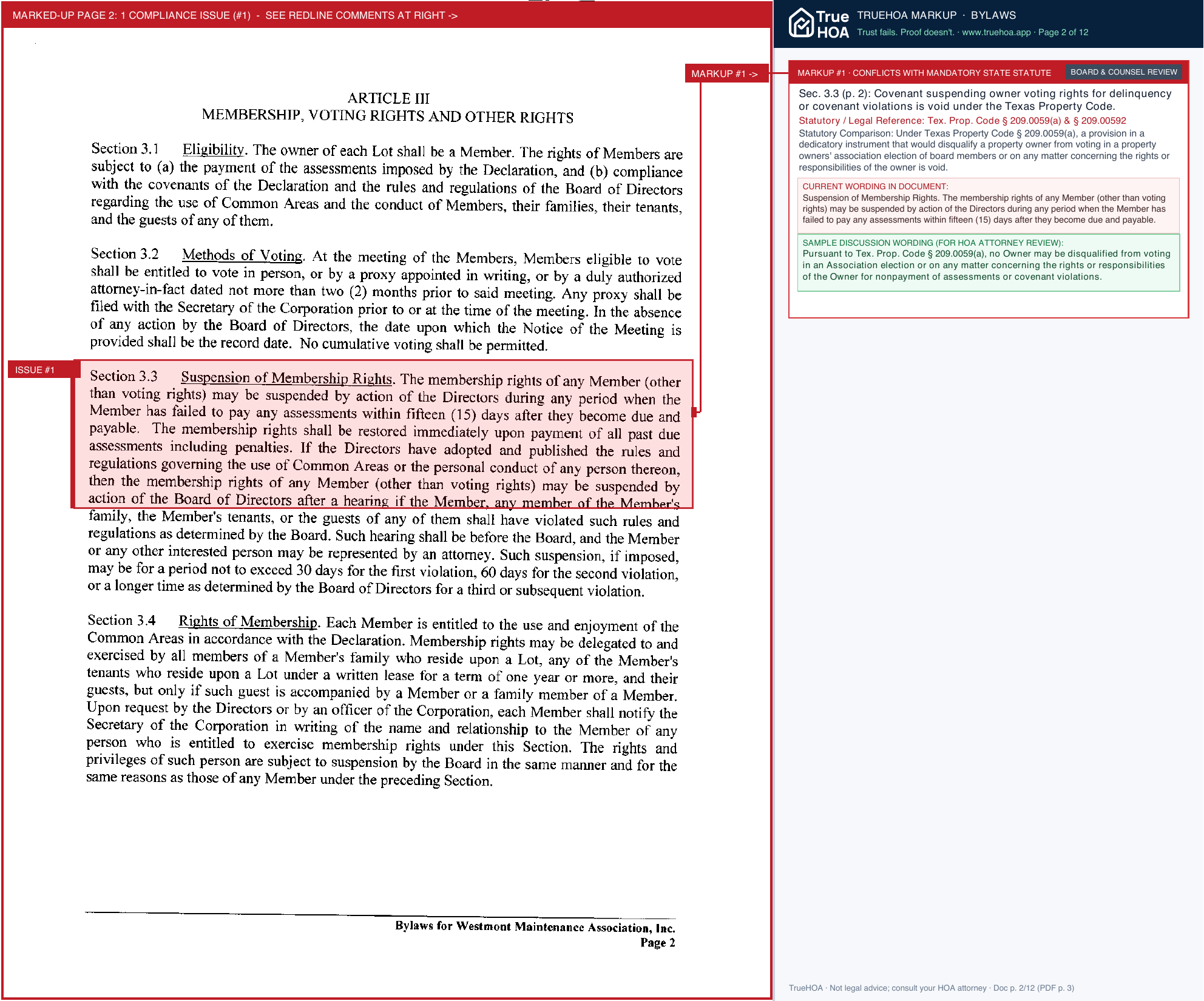 Westmont HOA Bylaws.sflb.ashx page 2 widened with TrueHOA Crystal AI margin annotations