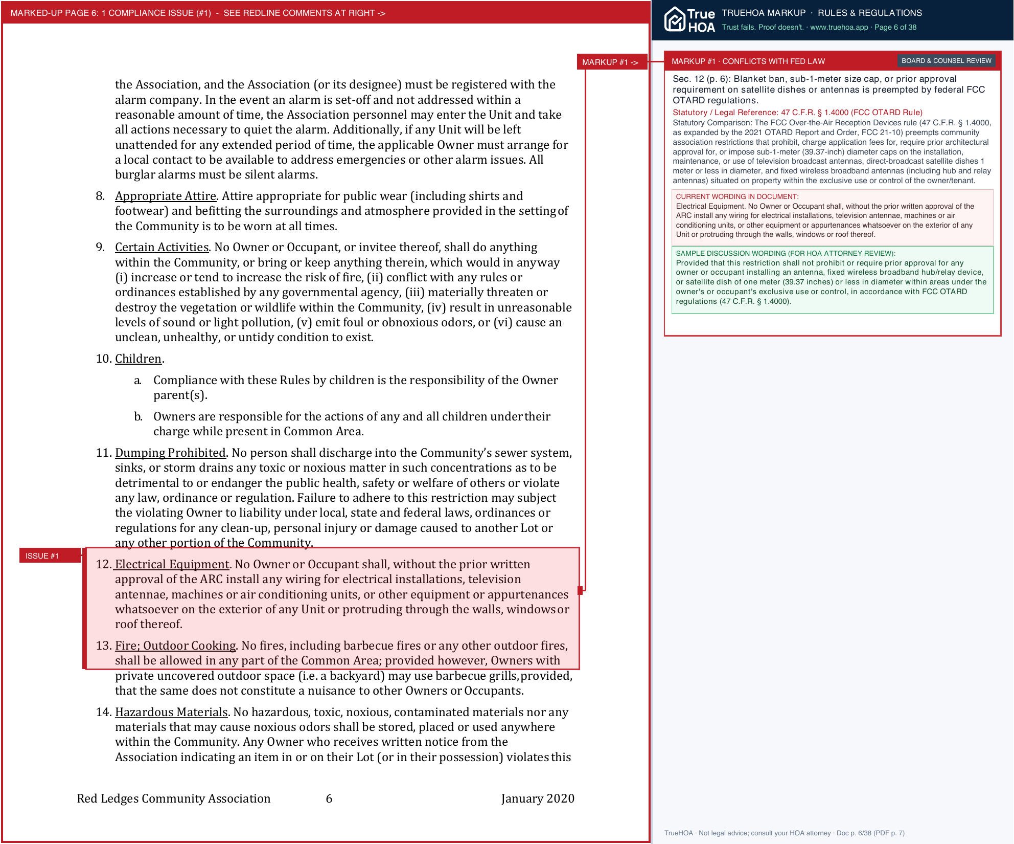 Red Ledges Community Association Community Association Rules and Regulations 1 1 2020 page 6 widened with TrueHOA Crystal AI margin annotations