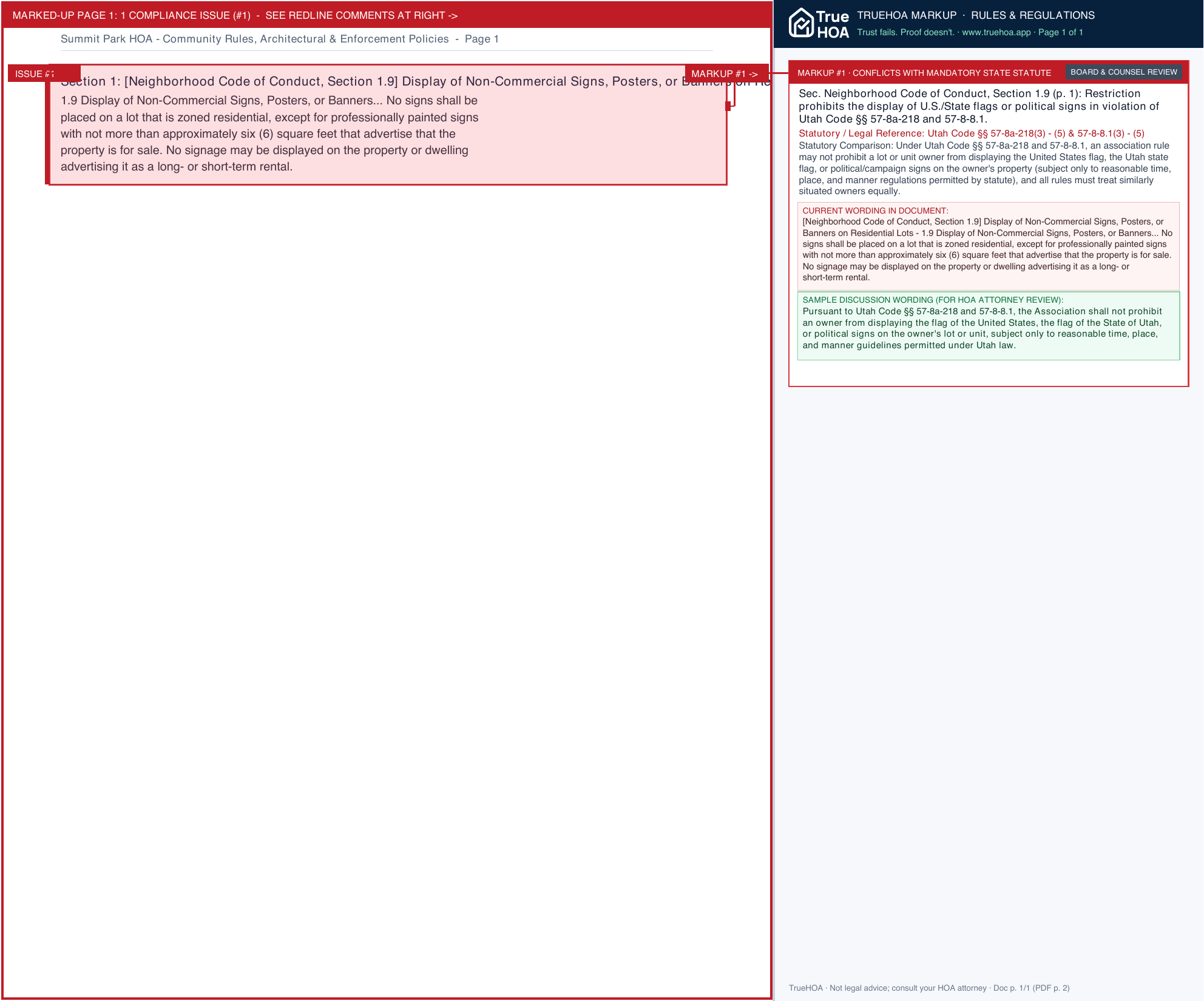 Summit Park HOA Community Rules, Architectural & Enforcement Policies page 1 widened with TrueHOA Crystal AI margin annotations