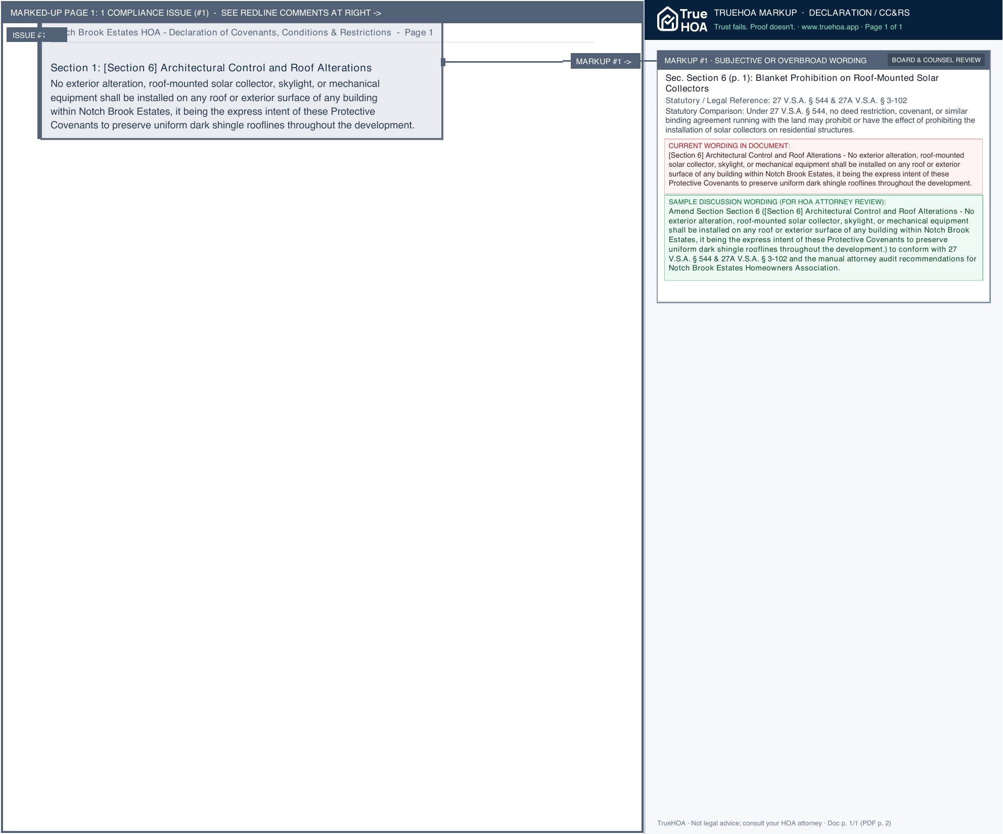 Notch Brook Estates HOA Declaration of Covenants, Conditions & Restrictions page 1 widened with TrueHOA Crystal AI margin annotations