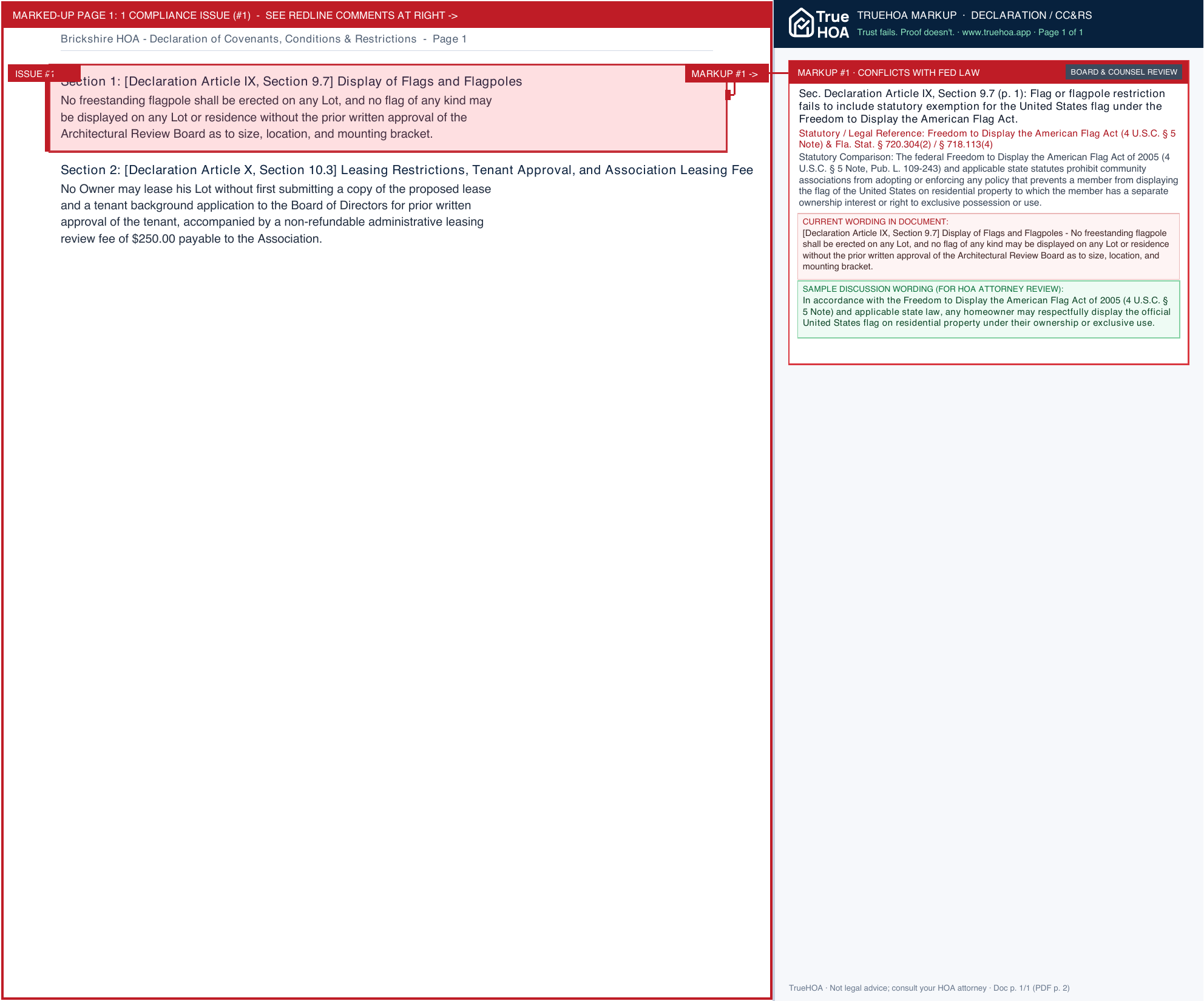 Brickshire HOA Declaration of Covenants, Conditions & Restrictions page 1 widened with TrueHOA Crystal AI margin annotations