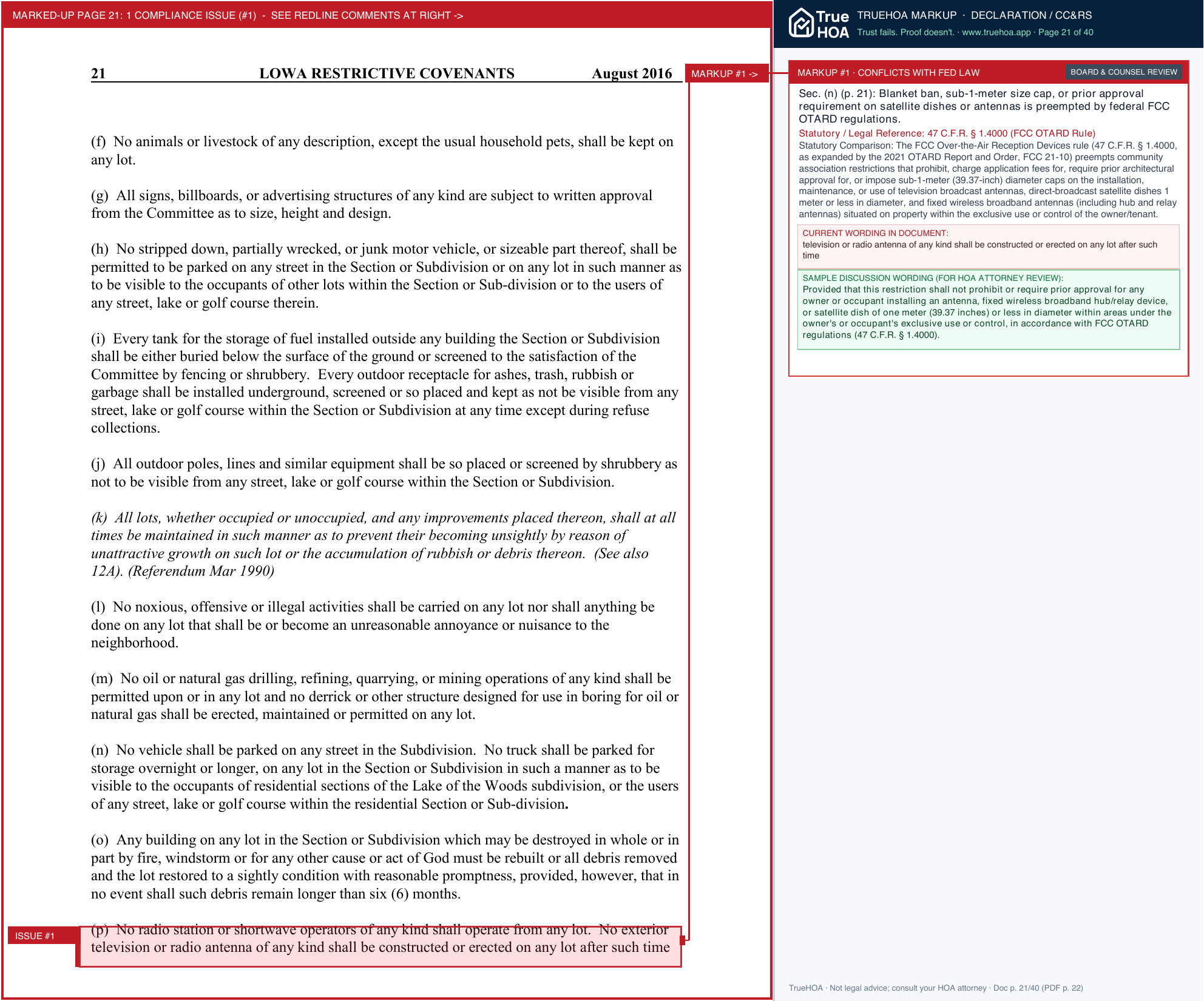 Lake of the Woods Association Covenants Updated August 2016 after the August 18 Referendum.aspx page 21 widened with TrueHOA Crystal AI margin annotations