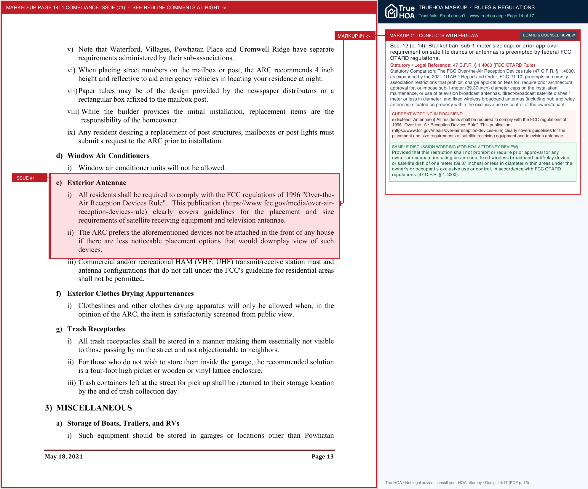 Powhatan Secondary Community Services Association Rules, Regulations & Community Standards page 14 widened with TrueHOA Crystal AI margin annotations