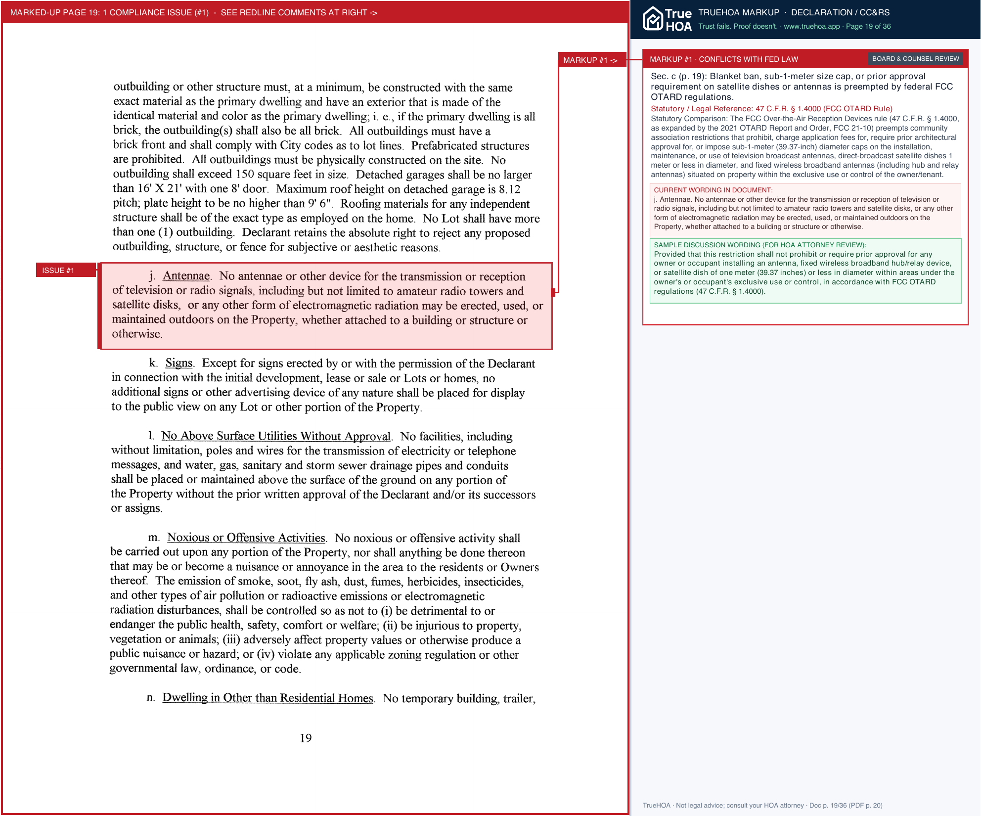Ravenna HOA Declaration of Covenants, Conditions & Restrictions page 19 widened with TrueHOA Crystal AI margin annotations