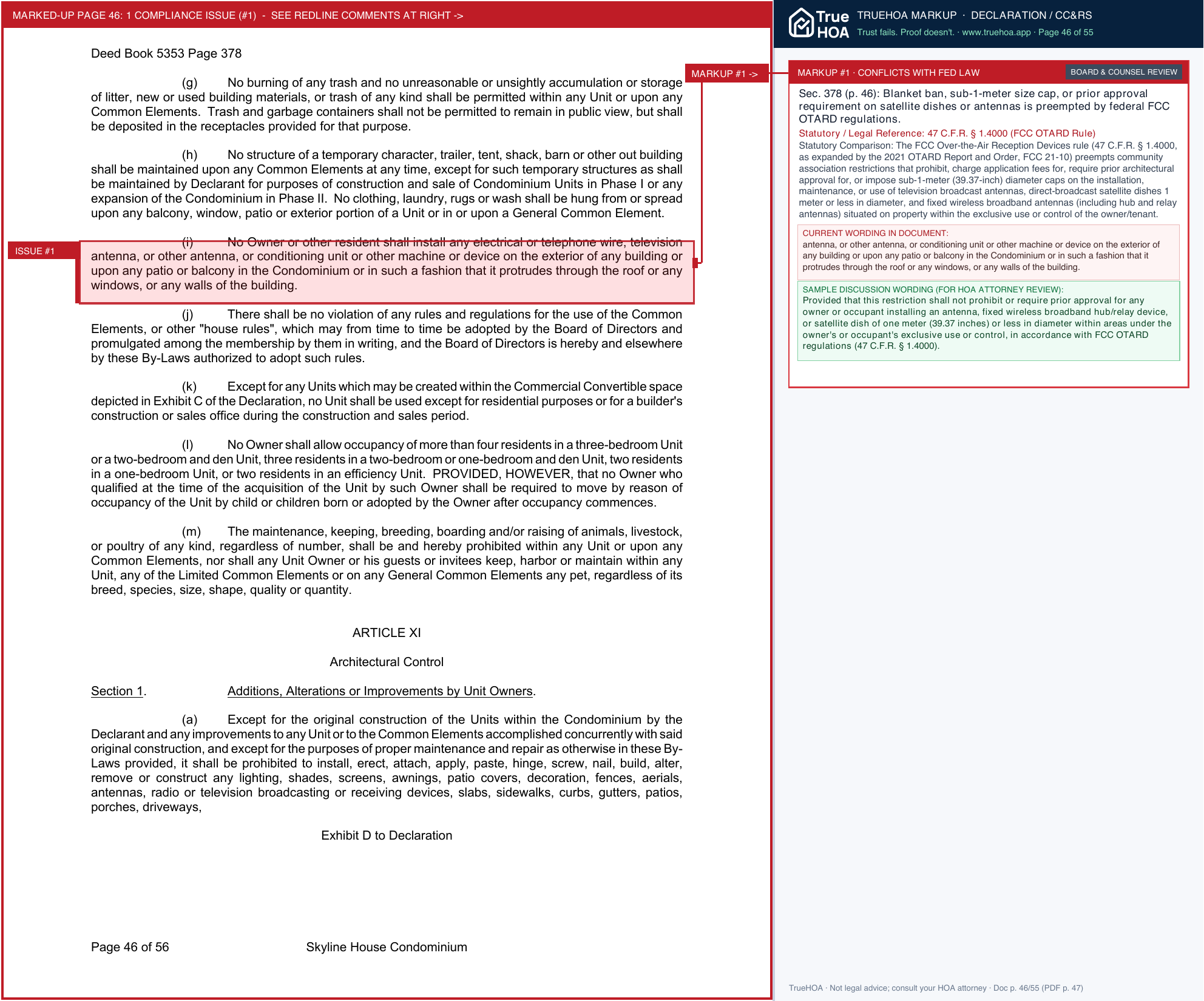 Skyline House Unit Owners Association Condominium Declaration page 46 widened with TrueHOA Crystal AI margin annotations
