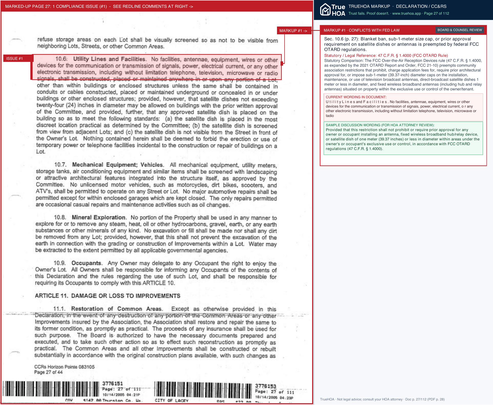 Horizon Pointe HOA Horizon Pointe CCRsSearchable page 27 widened with TrueHOA Crystal AI margin annotations