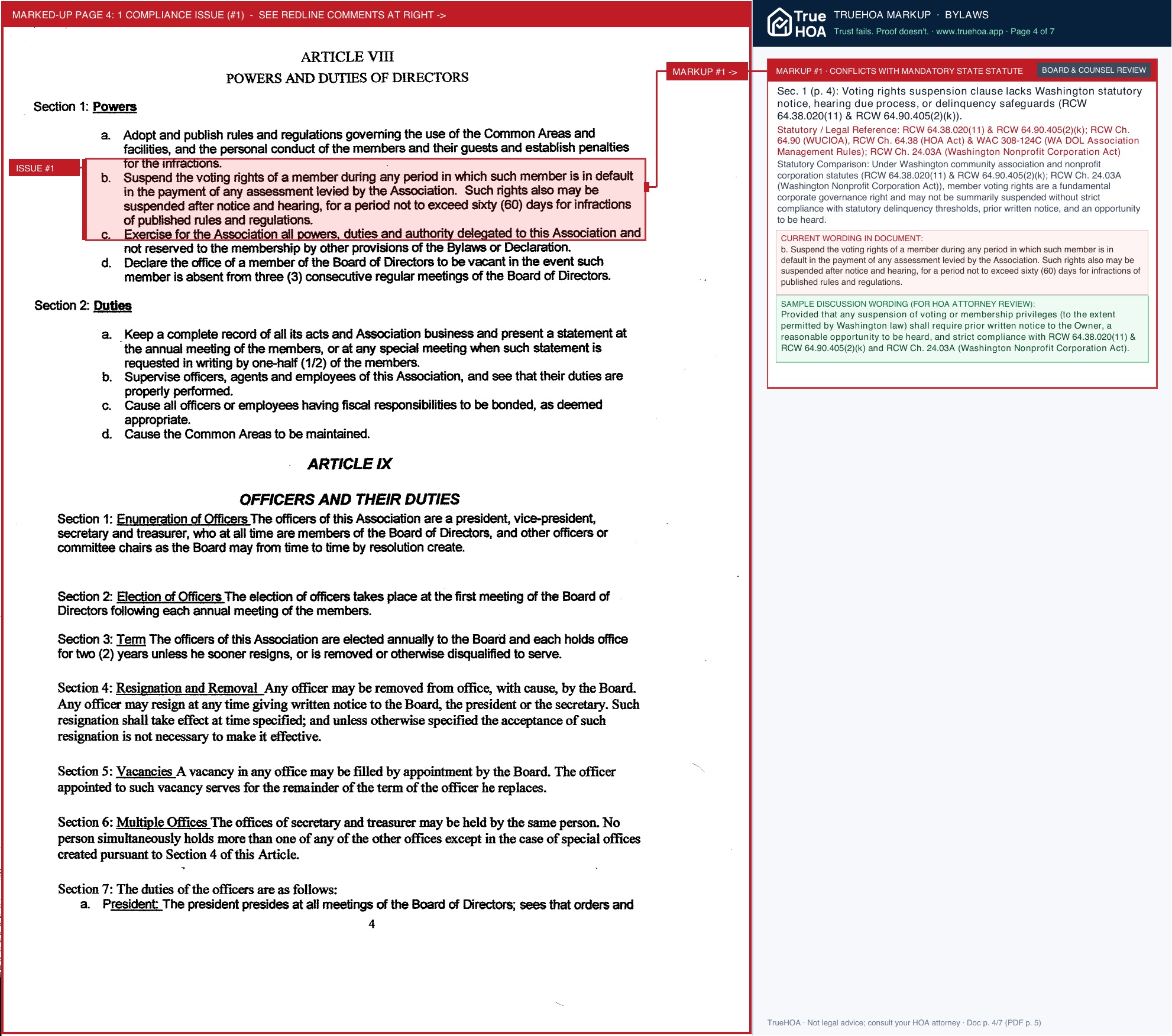 Kahler Glen Community Association KG Condo Association Bylaws page 4 widened with TrueHOA Crystal AI margin annotations