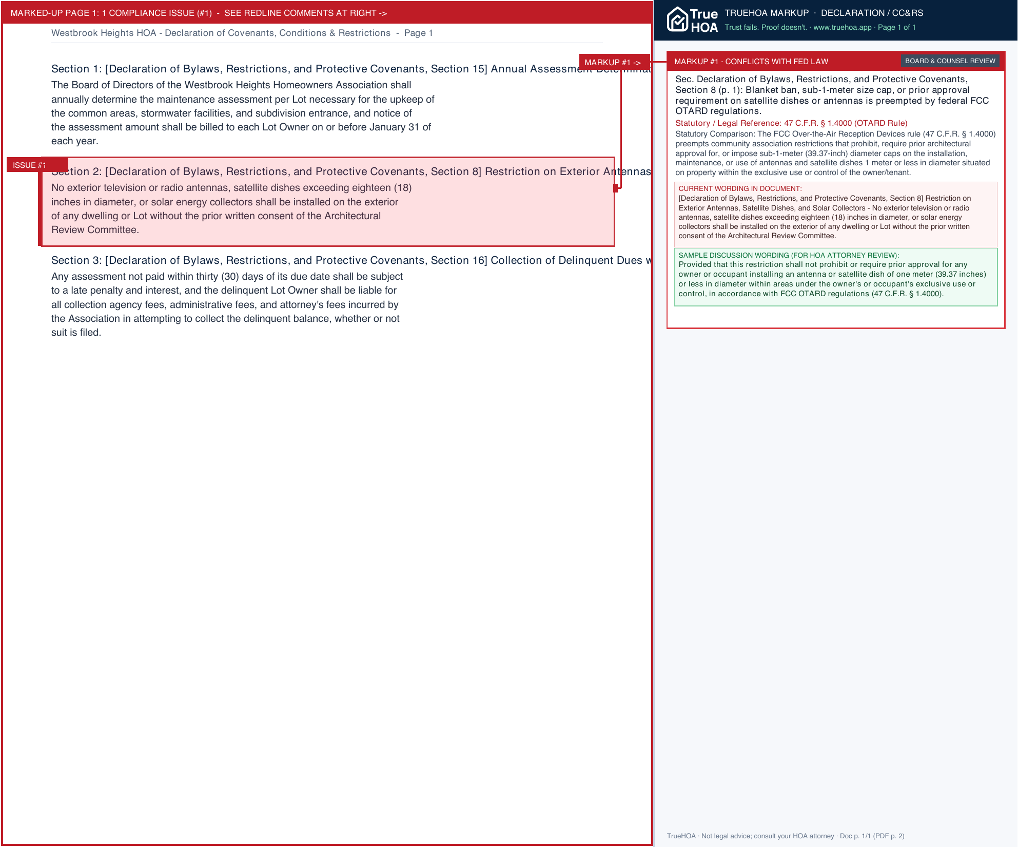 Westbrook Heights HOA Declaration of Covenants, Conditions & Restrictions page 1 widened with TrueHOA Crystal AI margin annotations