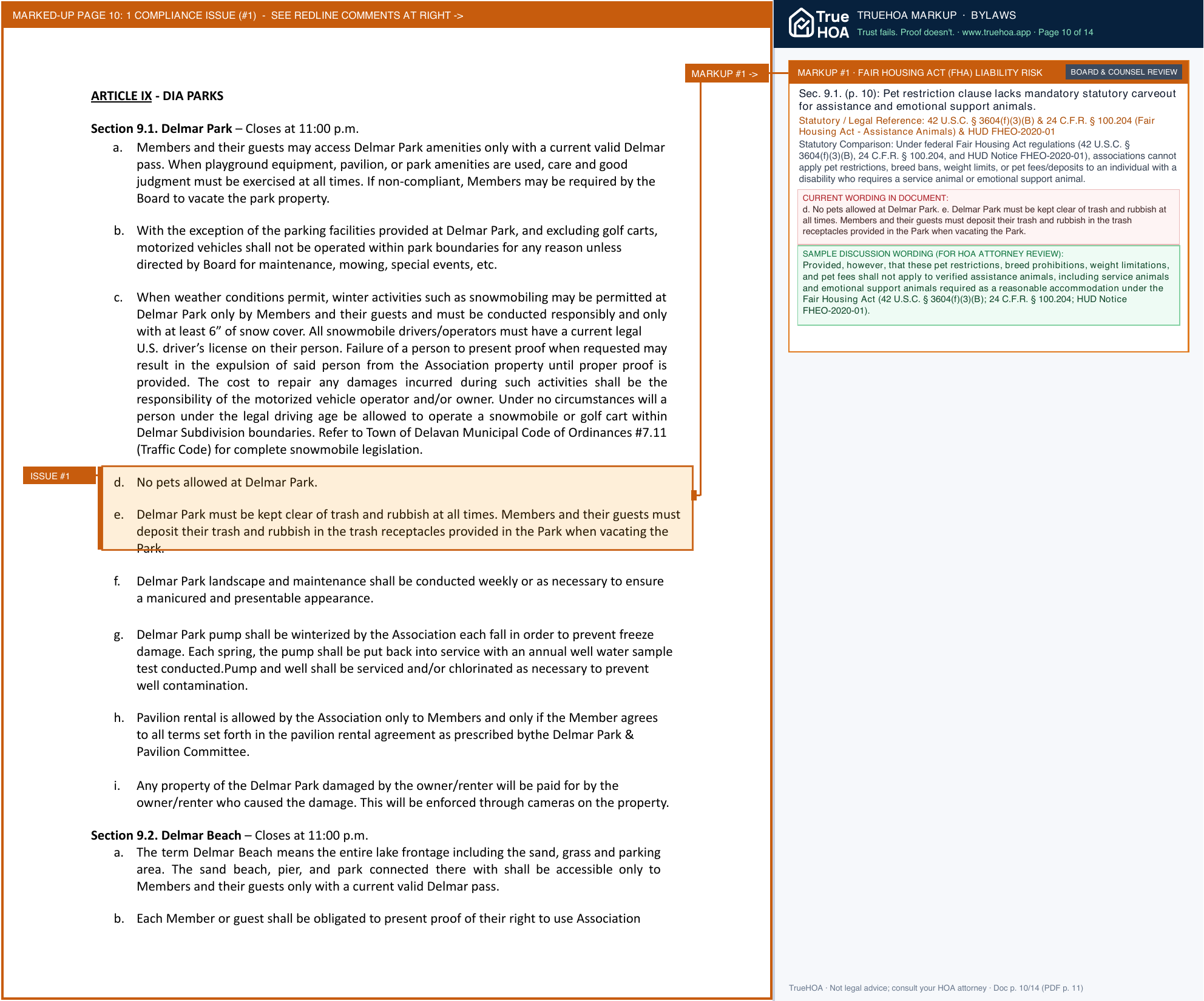 Delmar Improvement Association DIA 2021 Bylaws page 10 widened with TrueHOA Crystal AI margin annotations