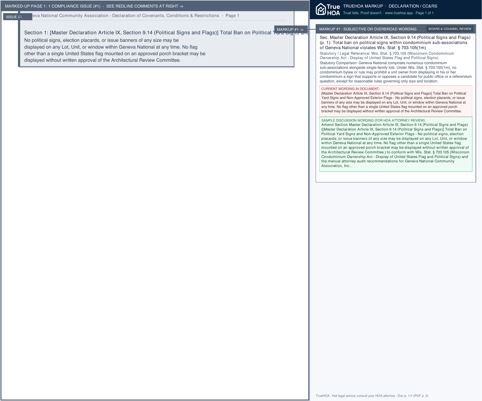 Geneva National Community Association Declaration of Covenants, Conditions & Restrictions page 1 widened with TrueHOA Crystal AI margin annotations