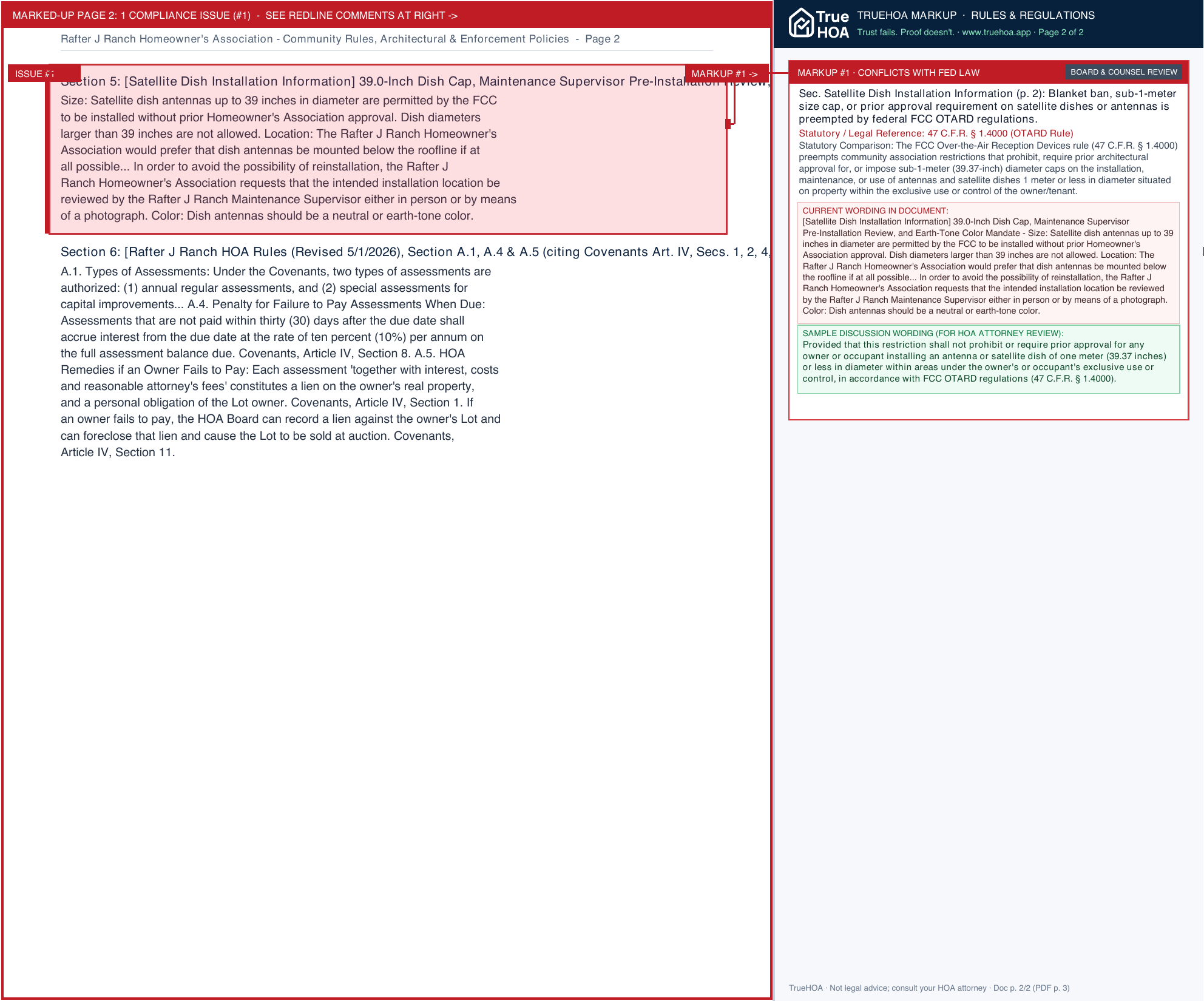 Rafter J Ranch Homeowner's Association Community Rules, Architectural & Enforcement Policies page 2 widened with TrueHOA Crystal AI margin annotations